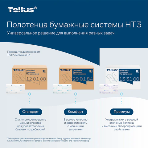 Полотенца бумажные 200 шт., Tellus/TORK (H3) ADVANCED, КОМПЛЕКТ 20 пачек, 2-слойные, белые, 23х23 см, V-сложение, 290184