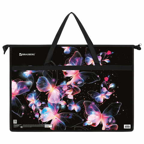 Папка для рисунков и чертежей с ручками BRAUBERG А3, пластик, молния сверху, "Butterflies", 273412