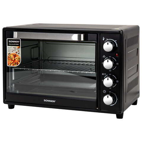 Мини-печь электрическая SONNEN EO-HL38K, 2000 Вт, 38 л, 3 режима нагрева, режим конвекции, таймер, механическое управление, черная, 458306