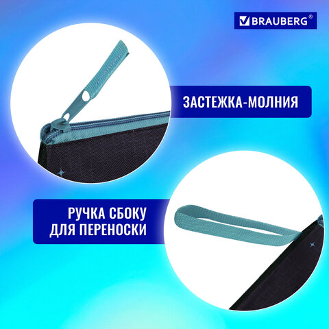 Папка для тетрадей BRAUBERG А4, 1 отделение, полиэстер, на молнии, с ручкой, "Space Mission", 271476