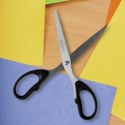 Ножницы BRAUBERG "Classic", 185 мм, чёрные, классической формы, 2-х сторонняя заточка, 230934