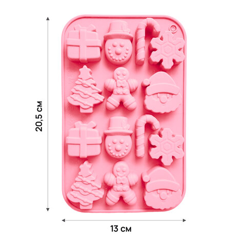 Форма для выпечки новогодняя 20,5х13 см "Xmas Sweets", силикон, 14 ячеек, рецепт, ЗОЛОТАЯ СКАЗКА, 592471