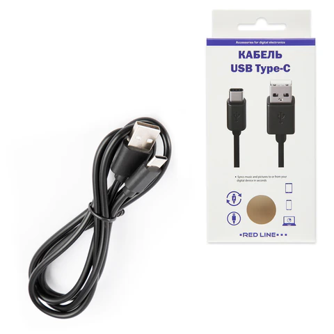 Кабель USB 2.0 AM – TypeC, 1 м, RED LINE, для подключения портативных устройств и периферии, черный, УТ000010553