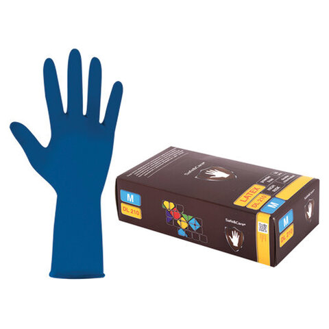 Перчатки латексные смотровые 25 пар (50 штук), размер 7-8, M (средний), синие, SAFE&CARE High Risk DL/TL210