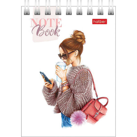 Блокнот МАЛЫЙ ФОРМАТ А7 75х105 мм, 60 л., гребень, картон, клетка, HATBER "Happy time", 066624, 60Б7В1гр