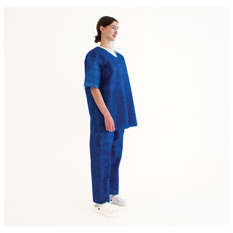 Костюм хирургический синий (рубашка и брюки) 56-58 р., спанбонд 42 г/м2, ГЕКСА