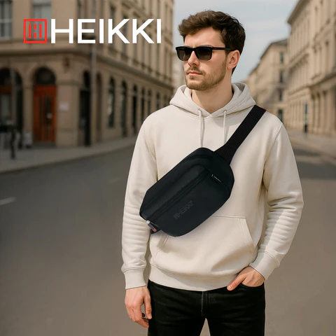 Сумка на пояс HEIKKI RIO (ХЕЙКИ) регулируемый ремень, черная, 28х16х9 см, 273886