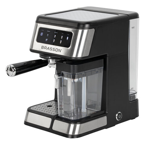 Кофеварка рожковая со встроенным капучинатором BRASSON (БРАССОН) CM-1830, 4 напитка, дисплей, 1,6 л, 1250 Вт, 20 бар, 457885