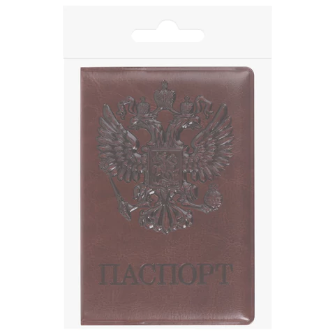 Обложка для паспорта STAFF, полиуретан под кожу, "ГЕРБ", коричневая, 237604