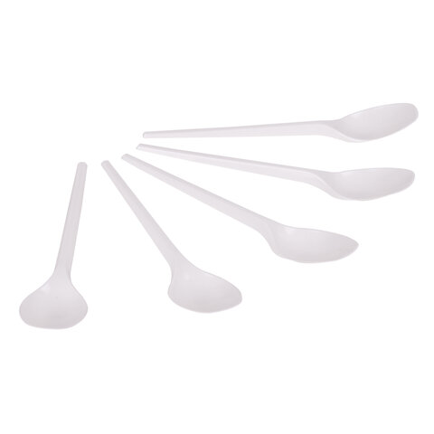 Ложка чайная одноразовая пластиковая 125 мм, белая, КОМПЛЕКТ 100 шт., WELDAY (ВЭЛДЭЙ), 607829