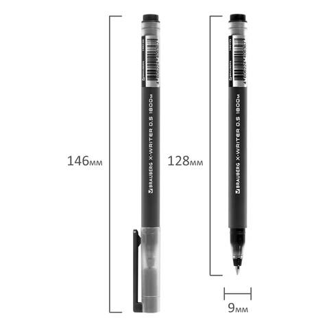 Ручка гелевая BRAUBERG "X-WRITER 1800", УВЕЛИЧЕННАЯ ДЛИНА ПИСЬМА 1 800 м, ЧЕРНАЯ, стандартный узел 0,5 мм, 144135