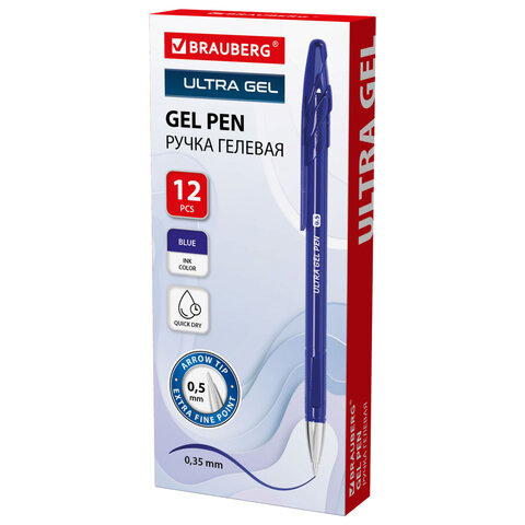 Ручка гелевая BRAUBERG "ULTRA GEL", СИНЯЯ, стандартный наконечник 0,5 мм, линия письма 0,35 мм, 144265