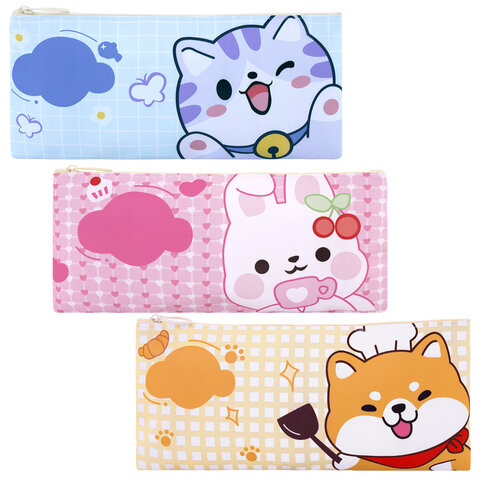 Пенал-конверт ПИФАГОР, 1 отделение, ПВХ, ассорти "Pets", 22x10 см, 273824