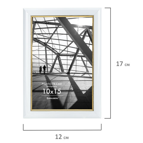 Рамка 10х15 см небьющаяся, багет 14,6 мм, пластик, BRAUBERG "Original Line", белая/золото, 391235