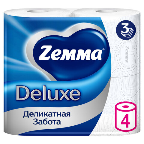 Бумага туалетная 3-слойная, 4 рулона (4х17 м), белая, ZEMMA/ZEWA Deluxe, 32281