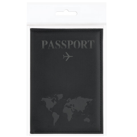 Обложка для паспорта "Passport map", экокожа soft-touch, черная, STAFF, 238760