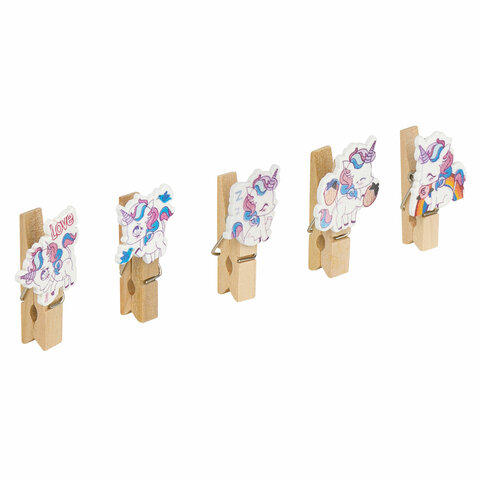Прищепки декоративные "Единороги", 10 штук, 3,5 см, ассорти, со шпагатом, ОСТРОВ СОКРОВИЩ, 662668
