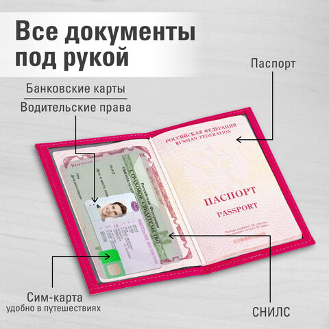 Обложка для паспорта "Passport map", экокожа soft-touch, малиновая, STAFF, 238761