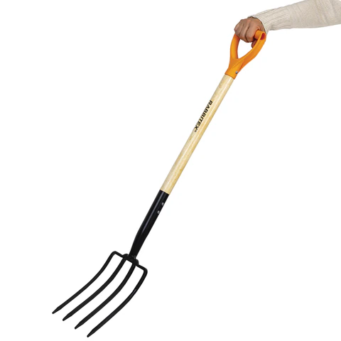 Вилы копальные стальные 19х28 см, ОБЩАЯ ДЛИНА 115 см, деревянный черенок, V-ручка, RABBITEX (РАББИТЕКС) "STANDARD", 700492