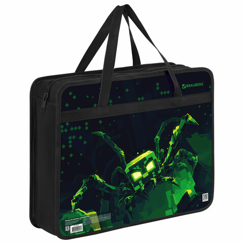 Папка на молнии с ручками BRAUBERG А4, 1 отделение, пластик, 80 мм, "Ominous spider", 273371