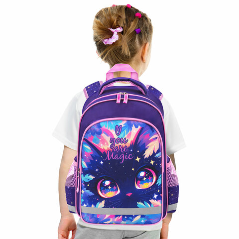 Рюкзак ПИФАГОР SCHOOL, 1 отделение, 3 кармана, "Magic kitty", 38x28х14 см, 273166