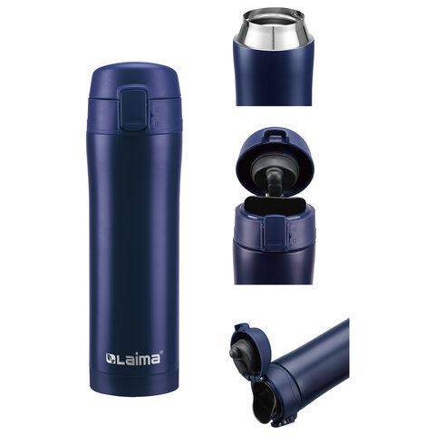 Термокружка 470 мл из нержавеющей стали SUS304, королевский синий матовый, LAIMA, 608079