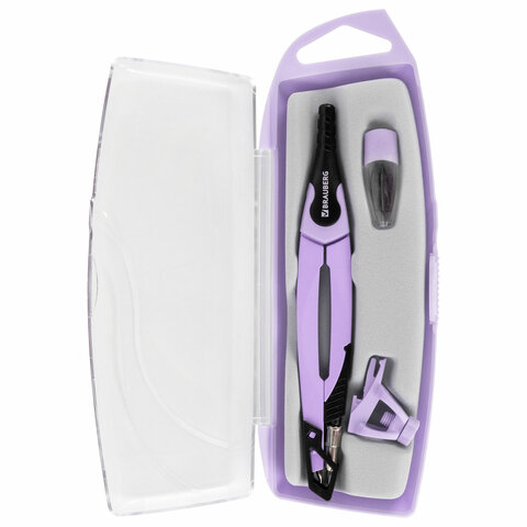 Готовальня BRAUBERG ULTRA, 4 предмета: циркуль 135 мм, запасной грифель, насадка, лавандовый цвет, 210823