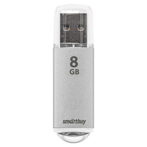 Флеш-диск 8 GB, SMARTBUY V-Cut, USB 2.0, металлический корпус, серебристый, SB8GBVC-S