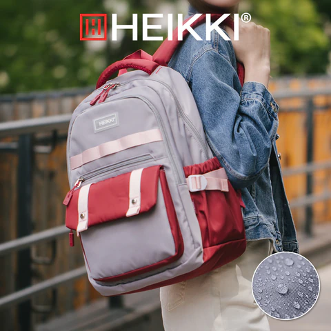 Рюкзак HEIKKI GOODLY (ХЕЙКИ) универсальный, 2 отделения, отделение для ноутбука, серый/красный, 46x33x18 см, 273869