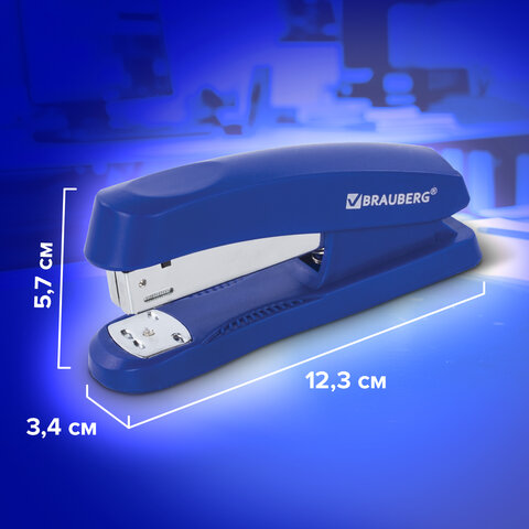 Степлер №24/6, 26/6 BRAUBERG "Standard+", до 30 листов, синий, 228609