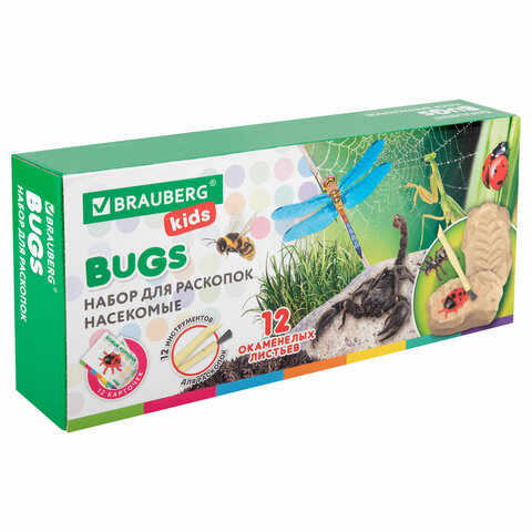Набор для раскопок "Насекомые", 12 видов, карточки, инструменты, BRAUBERG KIDS, 665127