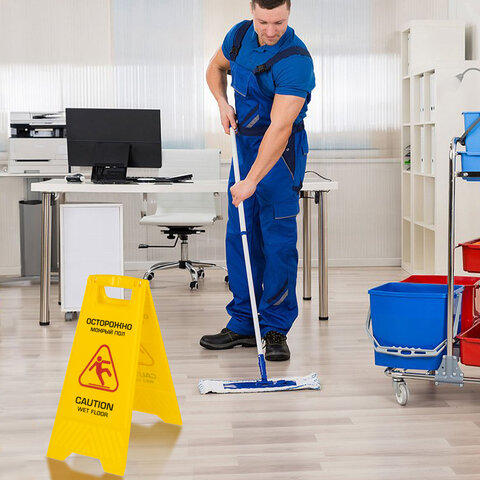 Знак предупреждающий "Осторожно! Мокрый пол!" пластиковый, 62х30 см, LAIMA PROFESSIONAL, 601524