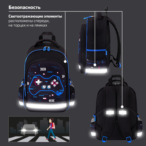 Рюкзак ПИФАГОР SCHOOL, 1 отделение, 3 кармана, "Lucky gamer", 38x28х14 см, 273172