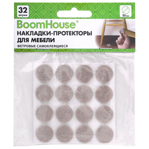 Накладки-протекторы для мебели ФЕТРОВЫЕ самоклеящиеся, d=25 мм, бежевые, КОМПЛЕКТ 32 шт., BOOMHOUSE (БУМХАУС), 701820
