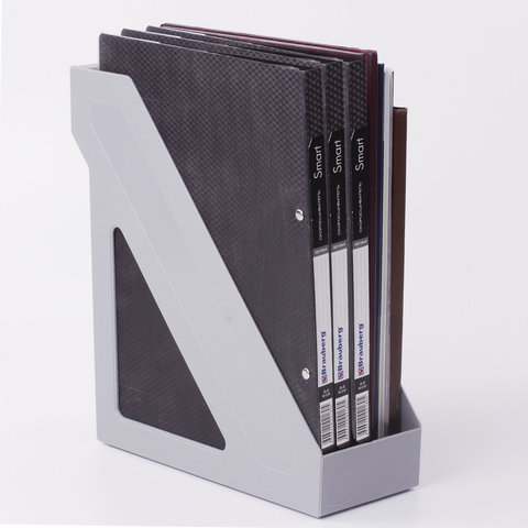 Лоток вертикальный для бумаг BRAUBERG "Basic", 265х100х285 мм, серый, 237010