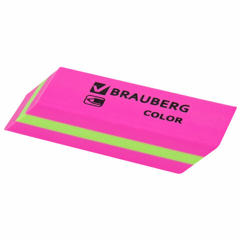 Ластик BRAUBERG "Color", 55х15х13 мм, прямоугольный, скошенный, яркие цвета ассорти, 272671