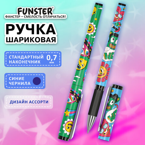Ручка шариковая с грипом FUNSTER (ФАНСТЕР) GRIP "Cartoon", СИНЯЯ, пишущий узел 0,7 мм, линия письма 0,35 мм, 144395
