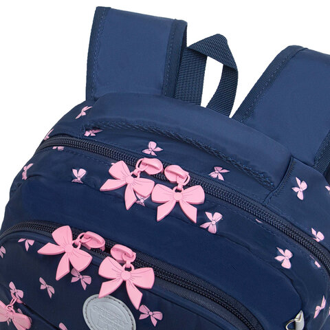 Рюкзак GRIZZLY школьный, анатомическая спинка, 2 отделения, для девочек, "PINK BOWS", 39х30х20 см, RG-568-2/3