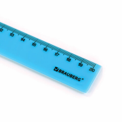 Линейка пластиковая 20 см, BRAUBERG "NEON", ассорти, пакет, 210773