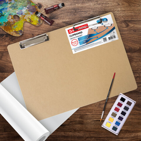 Доска-планшет БОЛЬШОГО ФОРМАТА (440х320 мм), А3, BRAUBERG "Eco" с двумя прижимами, МДФ, 3 мм, 232227