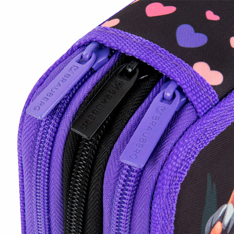 Пенал BRAUBERG, 3 отделения, полиэстер, 21х14 см, "Sleeping kitten", 273538