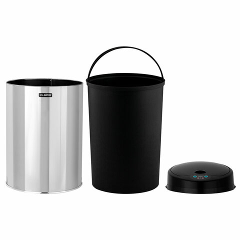 Ведро для мусора СЕНСОРНОЕ 12 л, нержавеющая сталь, черная матовая крышка, питание от 4-х батареек AA (не входят в комплект), LAIMA, 609326