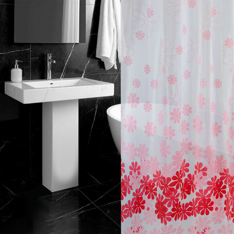 Шторка для ванной PEVA, 180х180 см, кольца в комплекте, 3 дизайна ассорти, ЦВЕТЫ, WBZ (ВБЗ), 700071