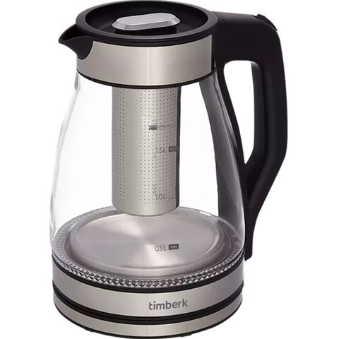 Чайник со съемным заварником TIMBERK T-EK27G02, 1,5 л, 1800 Вт, закрытый нагревательный элемент, стекло, стальной