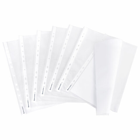 Папки-файлы перфорированные А4 BRAUBERG "PREMIUM", КОМПЛЕКТ 100 шт., матовые, 45 мкм, 221713