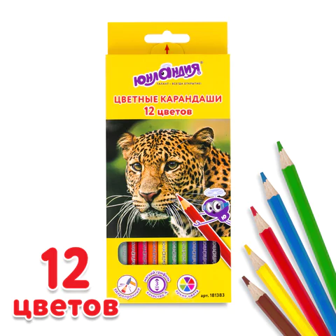 Карандаши цветные ЮНЛАНДИЯ "МИР ЖИВОТНЫХ", 12 цветов, шестигранные, грифель 3 мм, натуральное дерево, 181383