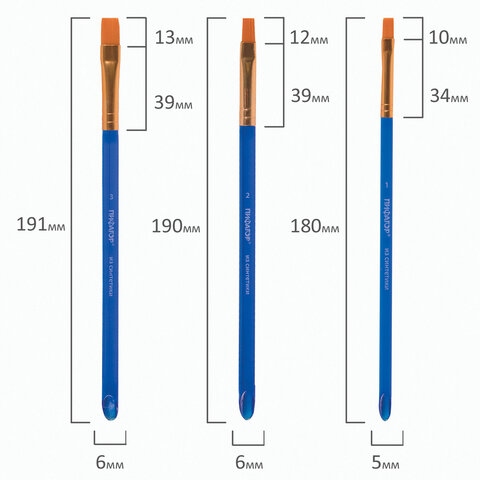 Кисти ПИФАГОР, набор 5 шт. (СИНТЕТИКА: плоские № 1, 2, 3, 4, 5), пакет с европодвесом, 200888