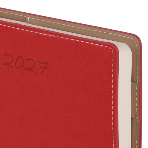 Ежедневник датированный 2027, А5, 143х218 мм, BRAUBERG "Journal", под кожу, ремешок, красный, 118050