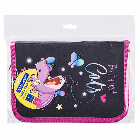 Пенал BRAUBERG с наполнением, 1 отделение, 1 откидная планка, 24 предмета, 21х14 см, "Cats first", 271525