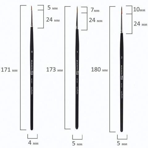 Кисти художественные набор 3 шт., синтетика (круглые № 0, 1, 2) BRAUBERG ART CLASSIC, 201031